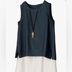 IXIMO Women's 100% Linen Sleeveless Tank Top - SIZE L - NAVY BLUE